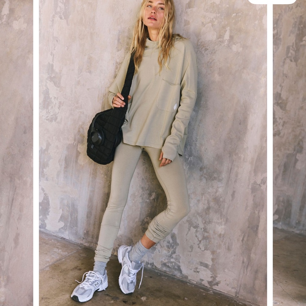 Free People Hot Shot Hooded Co-Ord Set Heathered Oatmeal Small